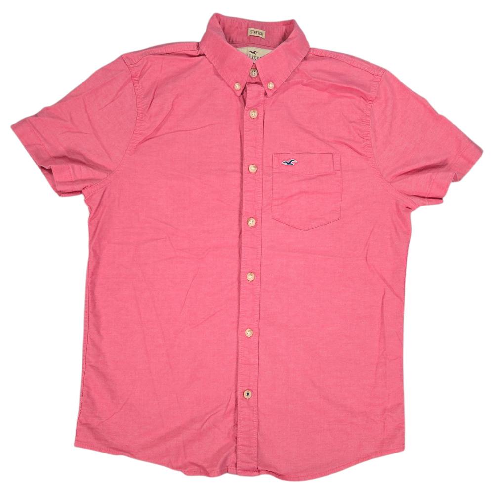 Hollister Men Small Pink Stretch Short Sleeve Button Down Shirt Casual Preppy